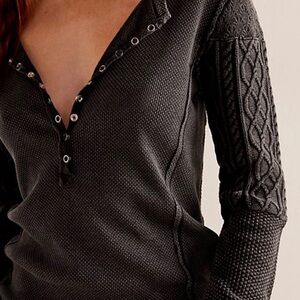 We the Free Twisted Cable Cuff Long Sleeve Henley Top - Size Small